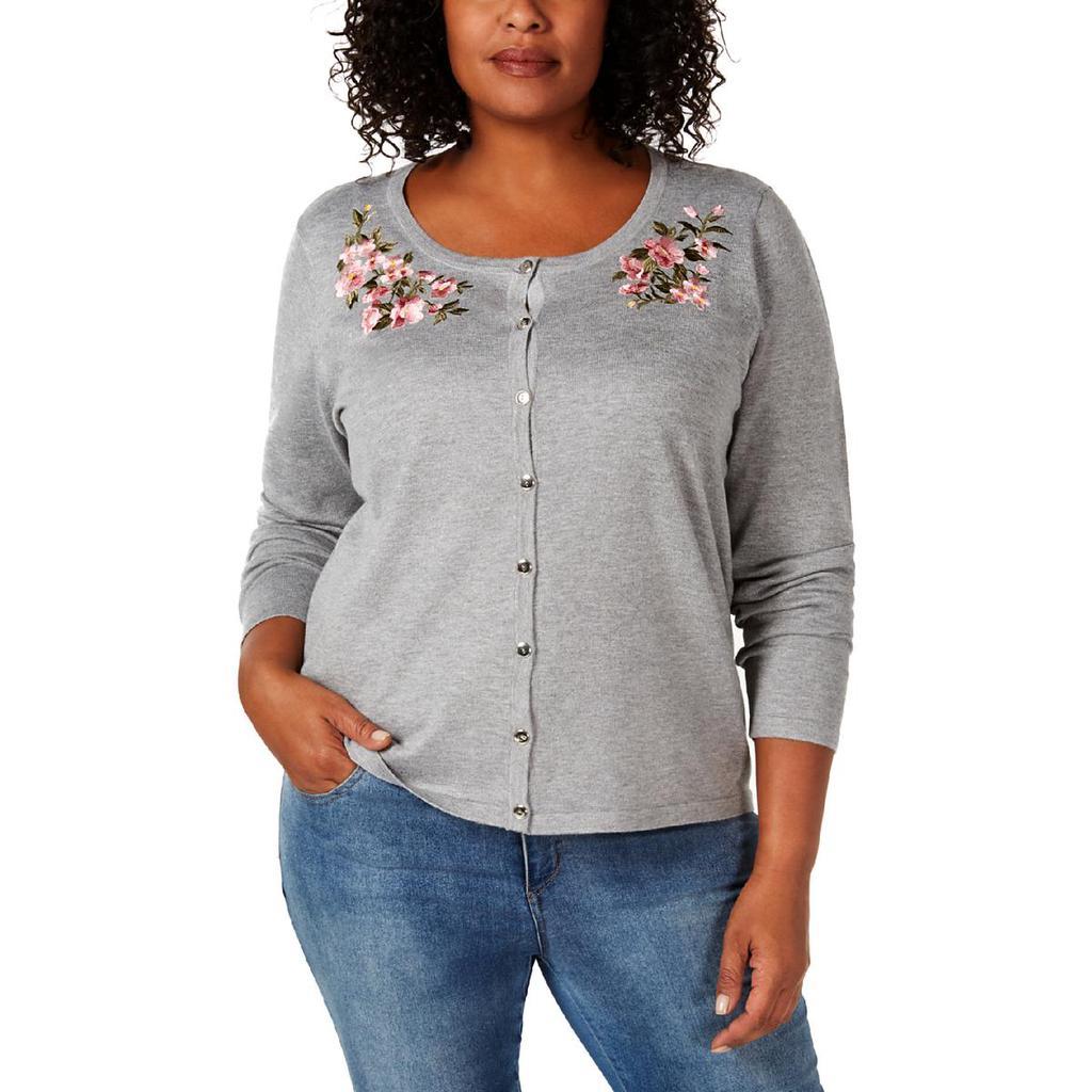 商品Karen Scott|Karen Scott Womens Plus Embroidered Boatneck Cardigan Sweater,价格¥147,第1张图片