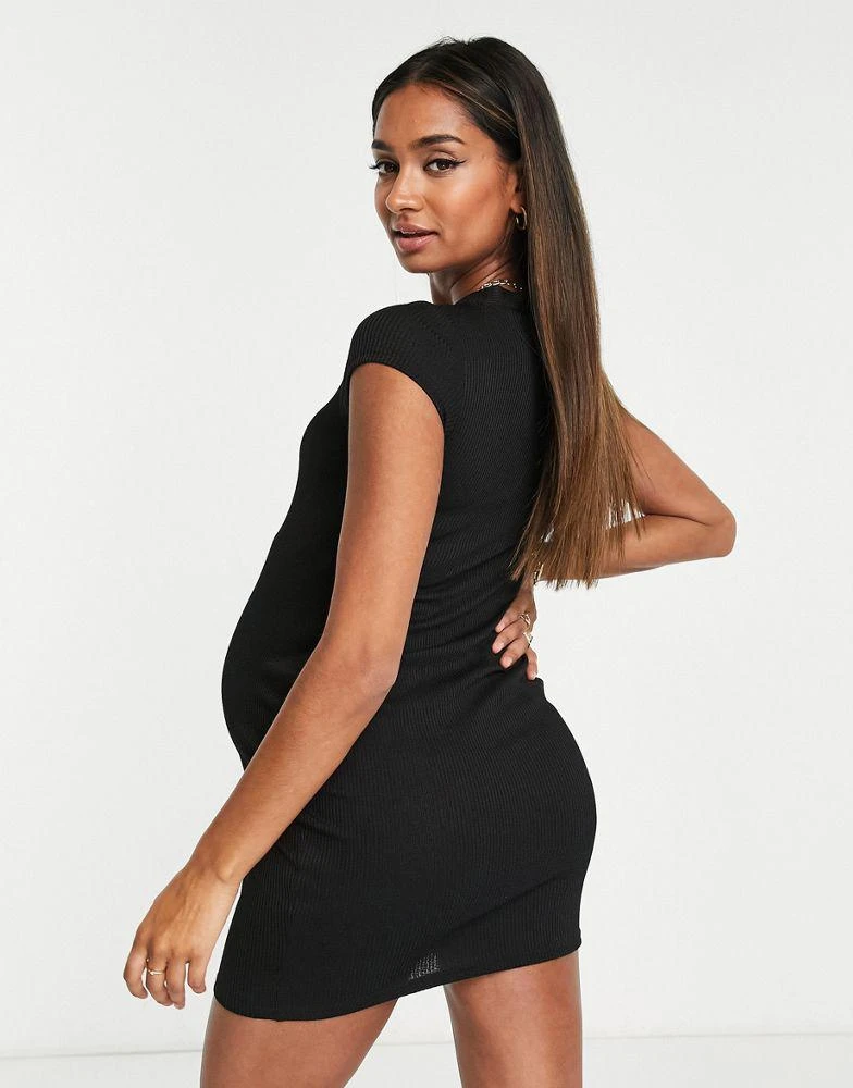 商品ASOS|ASOS DESIGN Maternity ribbed cap sleeve mini shirt dress in black,价格¥181,第3张图片详细描述