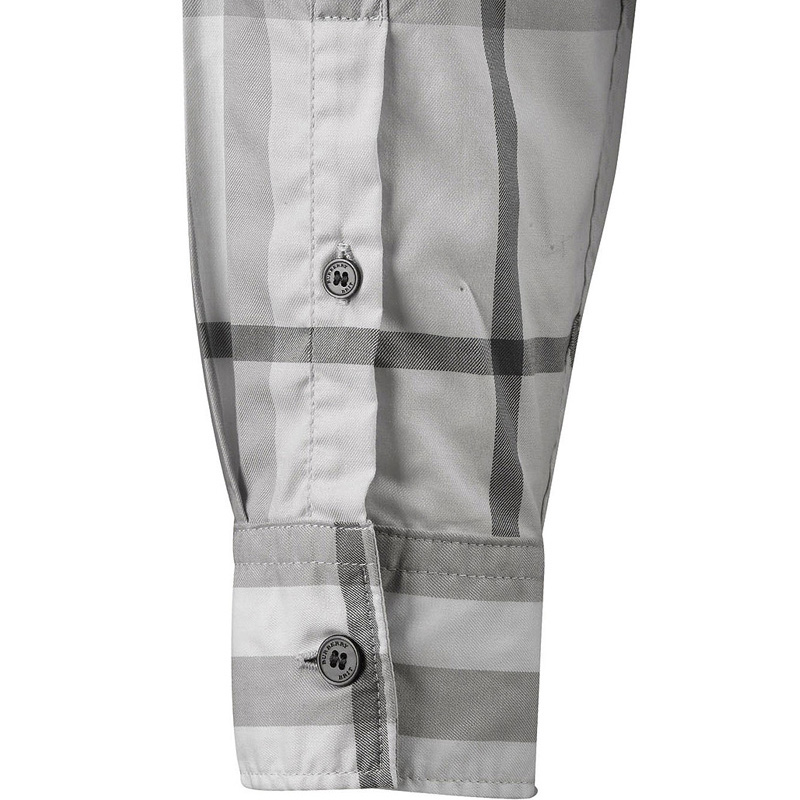 Burberry 博柏利 男士灰白色纯棉格子长袖衬衫 3942560商品第4张图片规格展示