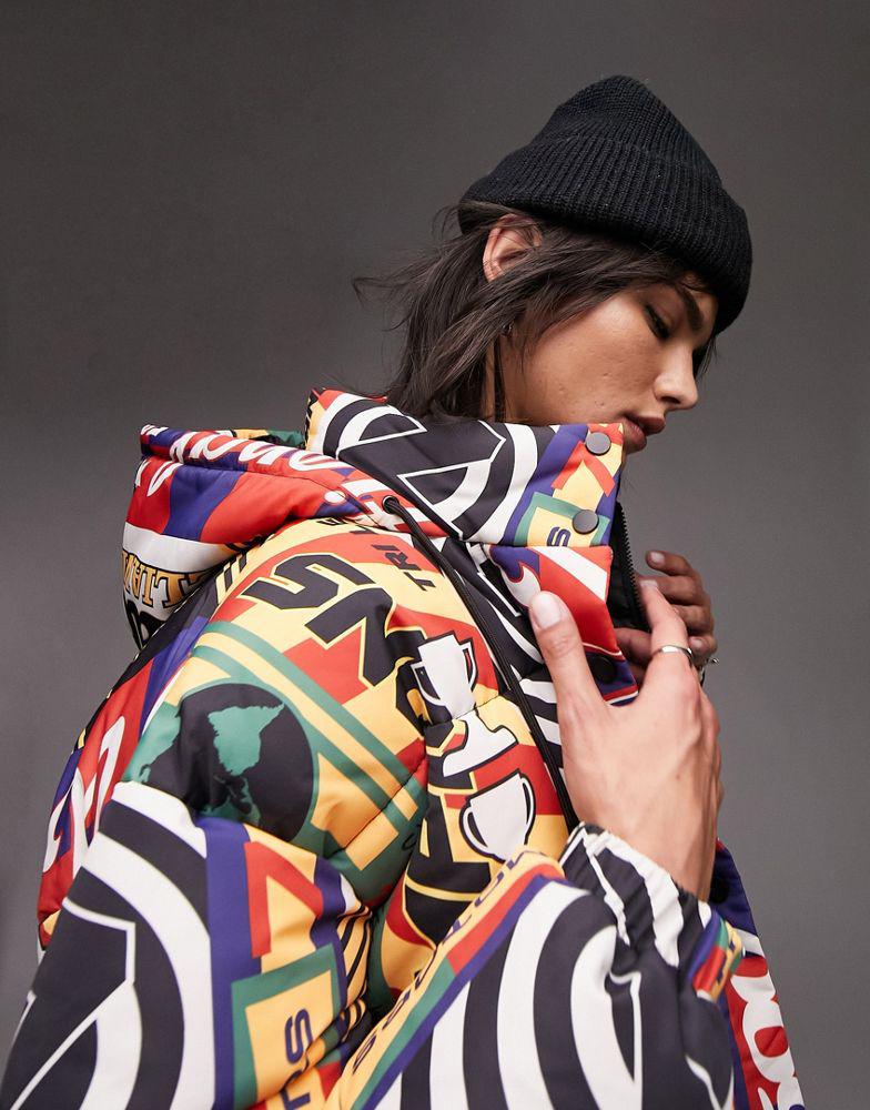 Topshop varisty patchwork printed puffer jacket in multi商品第3张图片规格展示