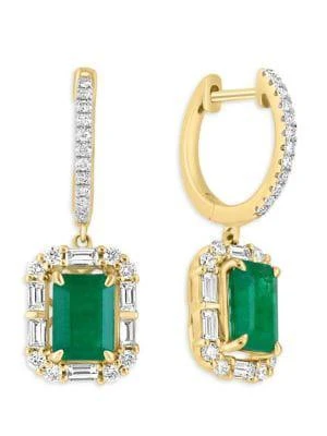 商品Effy|14K Yellow Gold, Emerald & Diamond Drop Earrings,价格¥17864,第1张图片