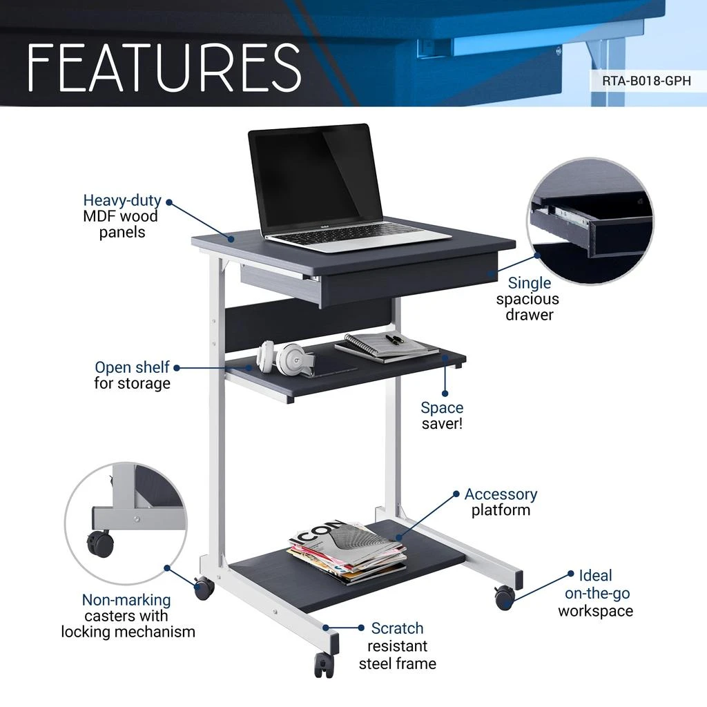 商品Streamdale Furniture|Streamdale Rolling Laptop Cart With Storage,价格¥1095,第5张图片详细描述