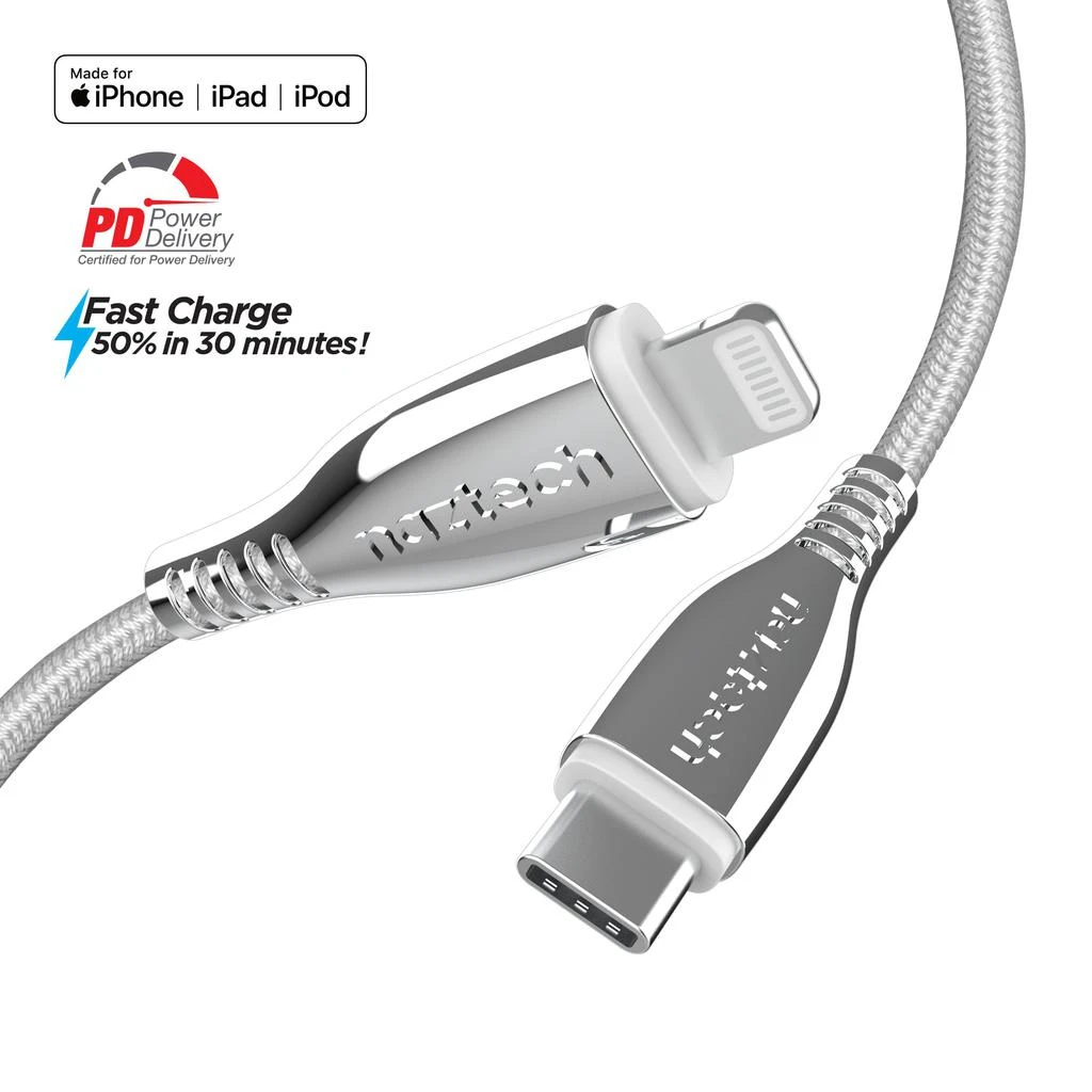 商品Naztech|Titanium USB-C to Lightning Braided Cable 6ft,价格¥240,第1张图片