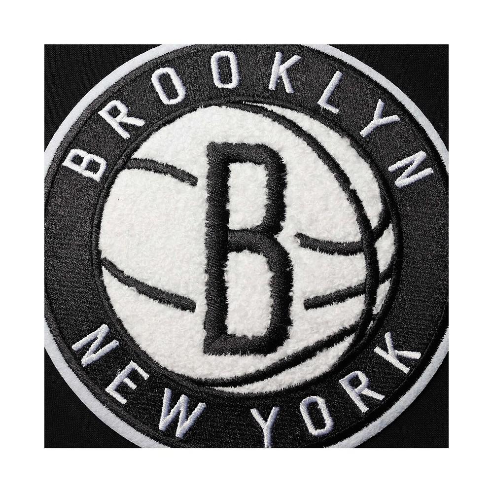 Men's Black Brooklyn Nets Chenille Pullover Hoodie商品第4张图片规格展示