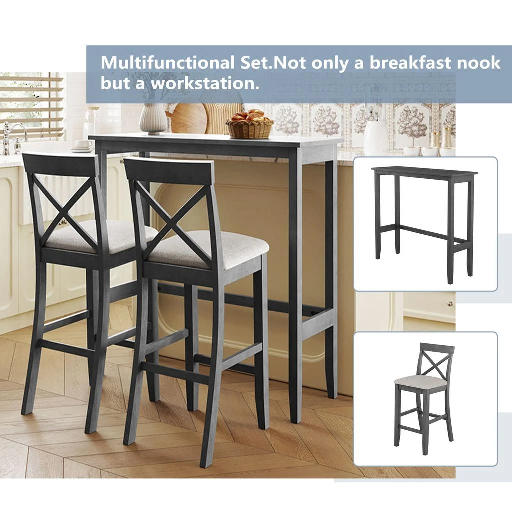 商品Streamdale Furniture|Streamdale Farmhouse 48" Bar Height Dining Set with 2 Chairs, Brown/White/Beige,价格¥3268,第2张图片详细描述