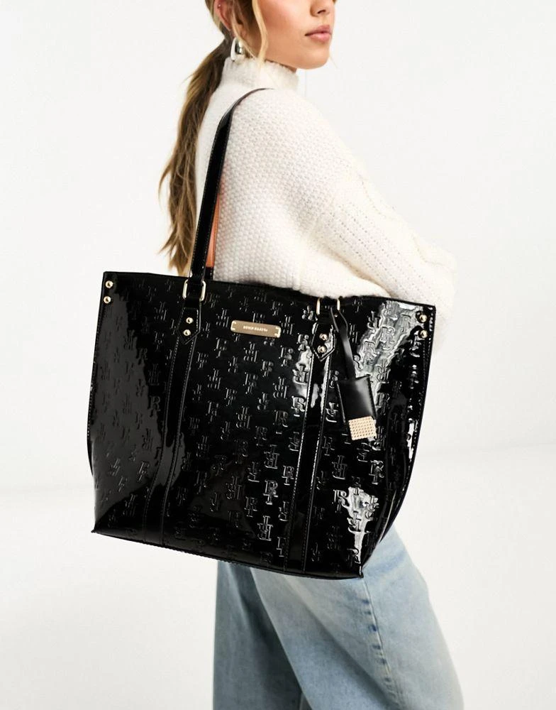 商品River Island|River Island 3073 Monogram Pinch Shopper in Black,价格¥418,第2张图片详细描述