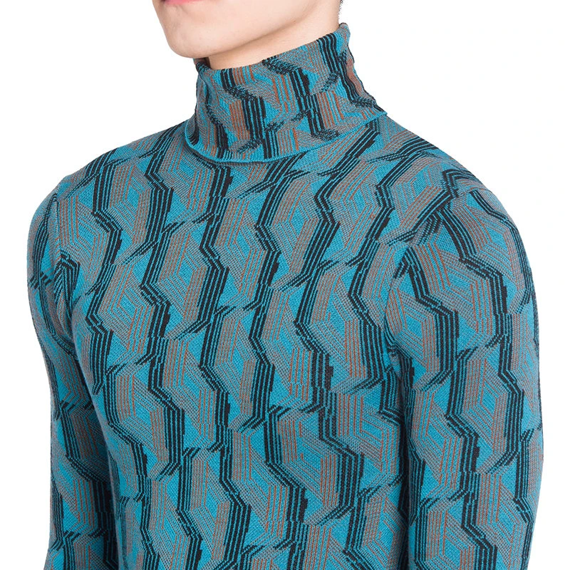 【预售3-7天】PRADA/普拉达 21年秋冬 男士蓝绿色提花羊毛高领毛衣UMR500_1ZEH_F0136_S_212 商品