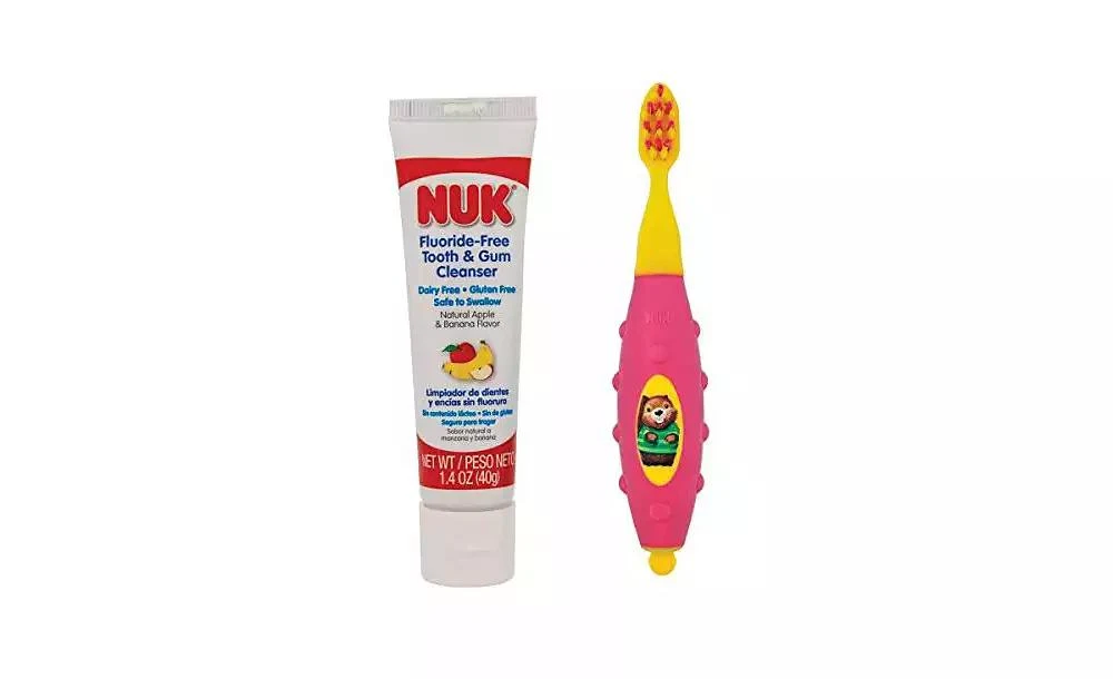 商品NUK|Toddler Grins & Giggles Toothbrush & Cleanser Set, Girl, Pink,价格¥97,第1张图片