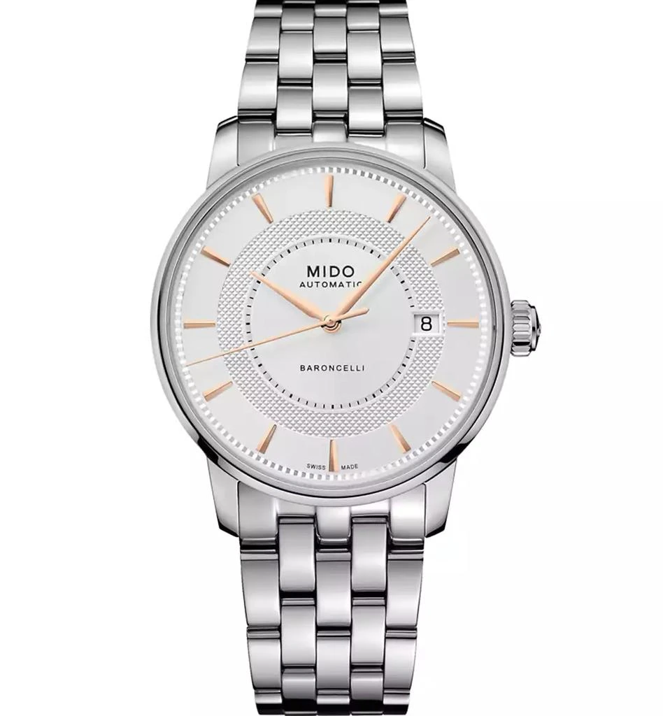 商品MIDO|Men's Swiss Automatic Baroncelli Signature Stainless Steel Bracelet Watch 39mm,价格¥7253,第1张图片