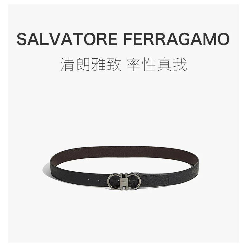 商品Salvatore Ferragamo|SALVATORE FERRAGAMO 菲拉格慕 男士黑色牛皮板扣式双面皮带腰带 67-9938-698949,价格¥4657,第5张图片详细描述