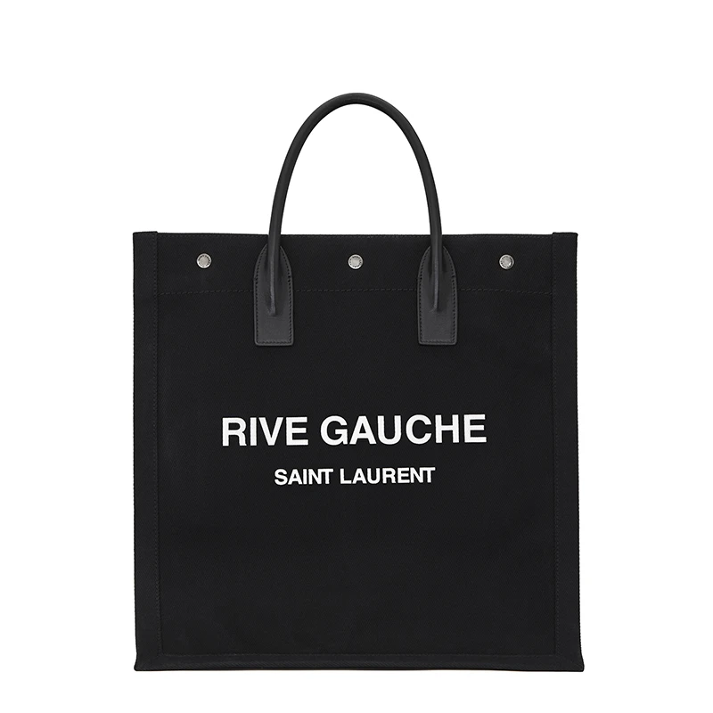 商品Yves Saint Laurent|SAINT LAURENT PARIS/圣罗兰 21新款 RIVE GAUCHE N/S系列 女士黑色/白色棉质徽标印花按扣开合手提购物包,价格¥9508,第1张图片