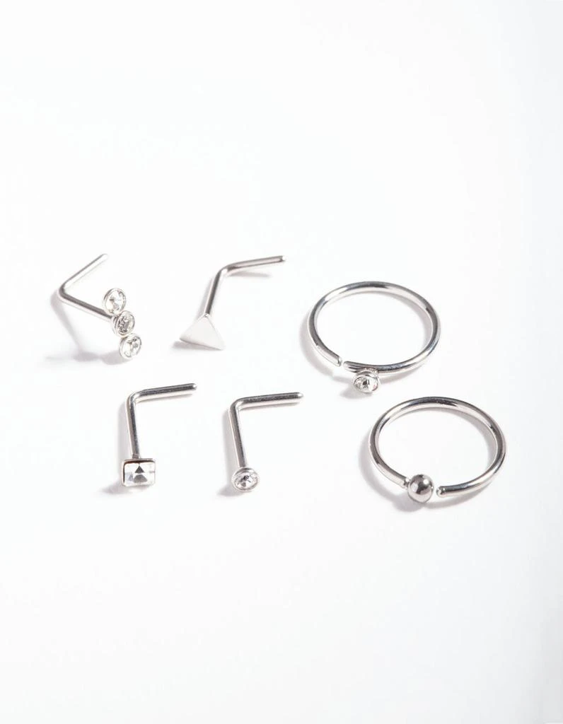 商品Lovisa|Rhodium Surgical Steel Geometric Diamante Nose Ring 6 Pack,价格¥136,第3张图片详细描述