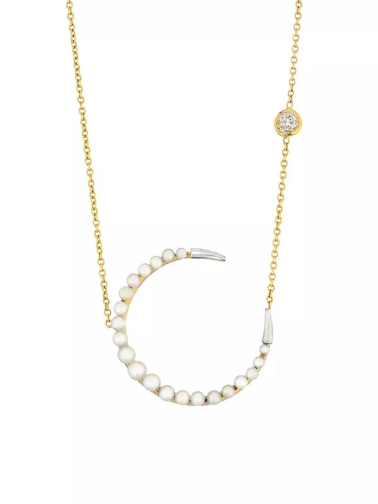 商品Renee Lewis|18K Yellow Gold, Natural Pearl &amp; 0.2 TCW Diamond Crescent Moon Pendant Necklace,价格¥59101,第1张图片