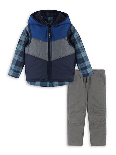 Little Boy's & Boy's Hooded Puffer Vest 3-Piece Set商品第1张图片规格展示