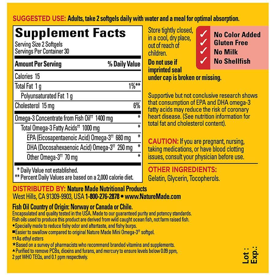 商品Nature Made|Burp-less Omega-3 from Fish Oil Minis 1400 mg Softgels,价格¥150,第6张图片详细描述