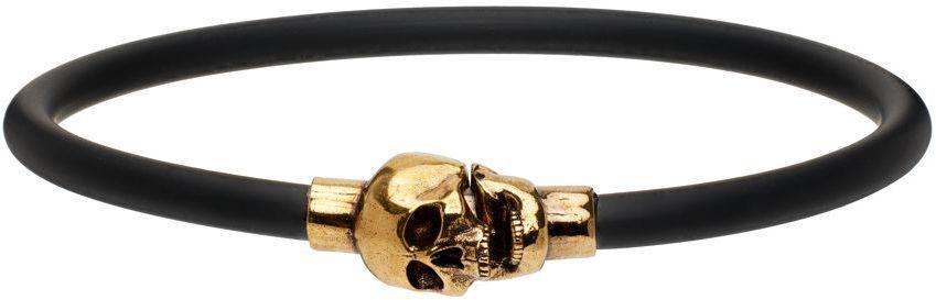 商品Alexander McQueen|Black Cord Skull Bracelet,价格¥765,第1张图片