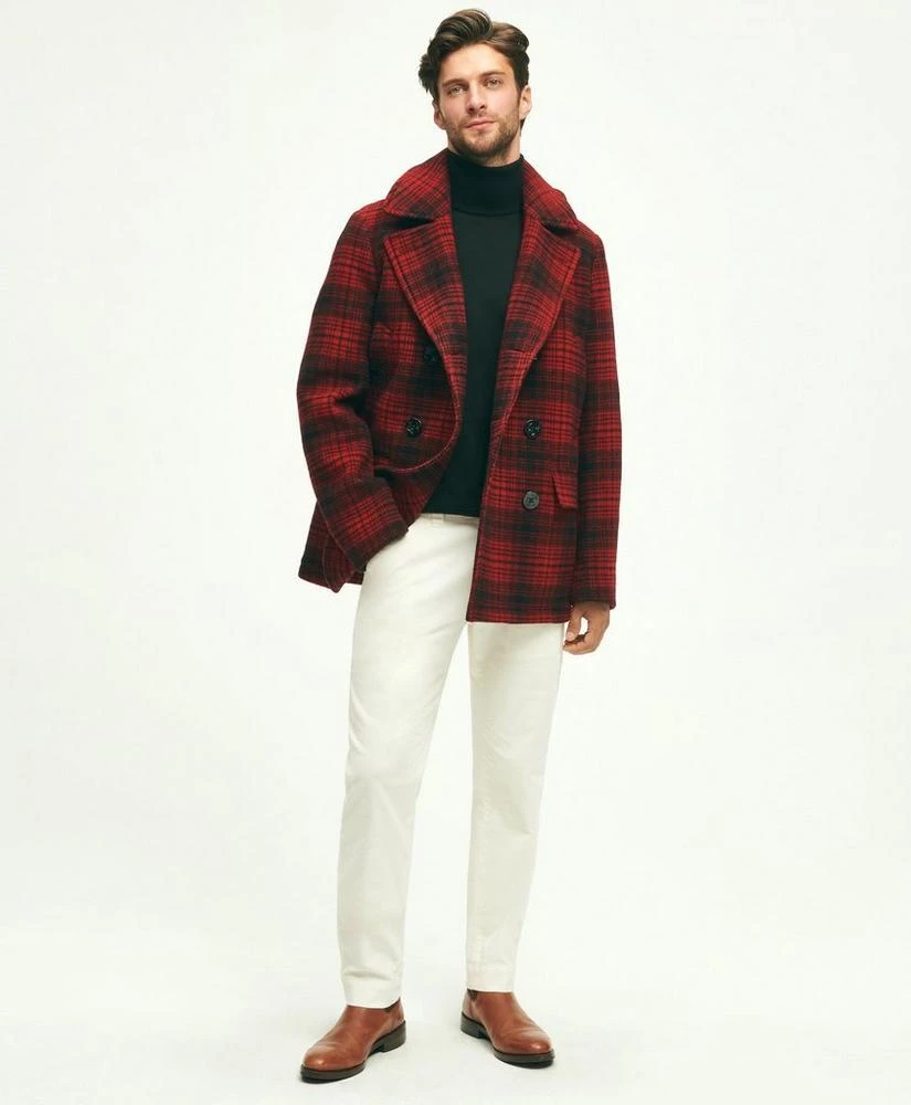 商品Brooks Brothers|Wool Hooded Buffalo Check Pea Coat,价格¥4392,第2张图片详细描述