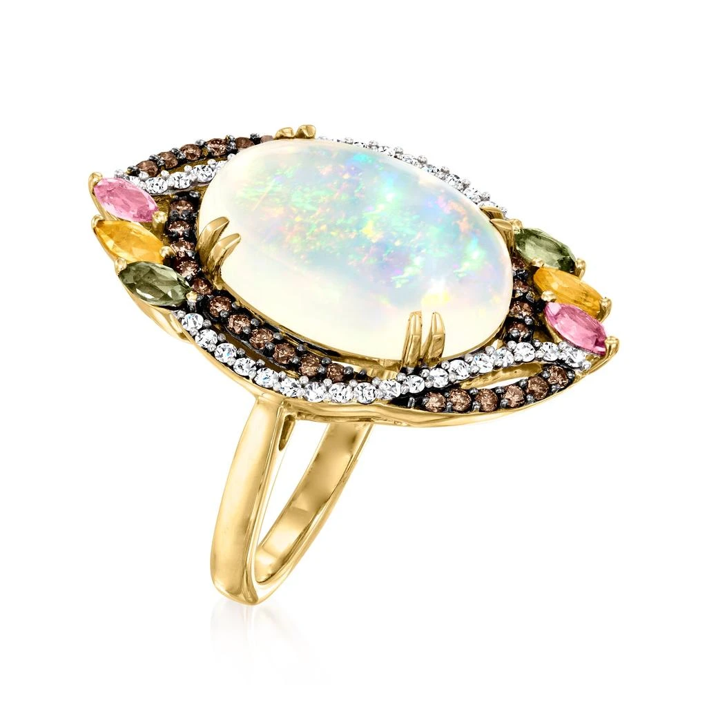 商品Ross-Simons|Opal and Multicolored Sapphire Ring With . Brown and White Diamonds in 14kt Yellow Gold,价格¥11129,第3张图片详细描述