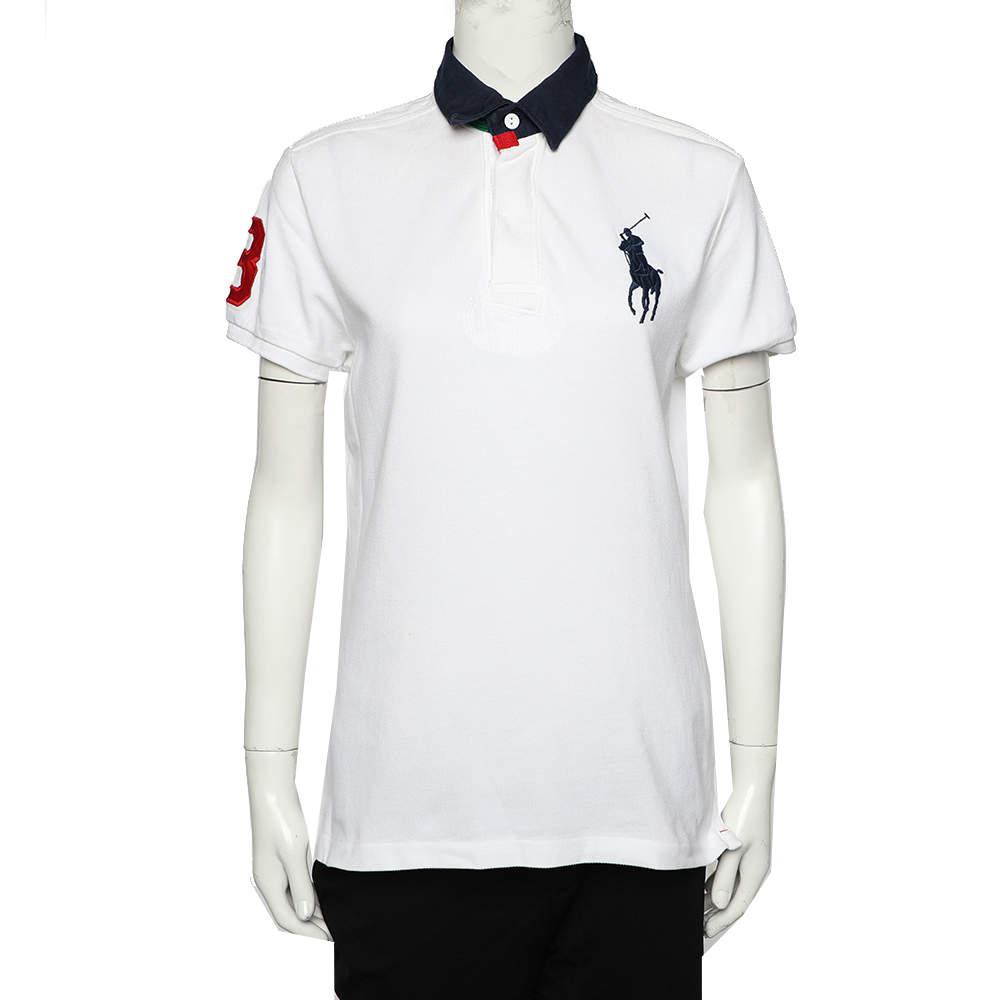 Ralph Lauren White Cotton Pique Contrast Collar Detail Polo T-Shirt L商品第1张图片规格展示