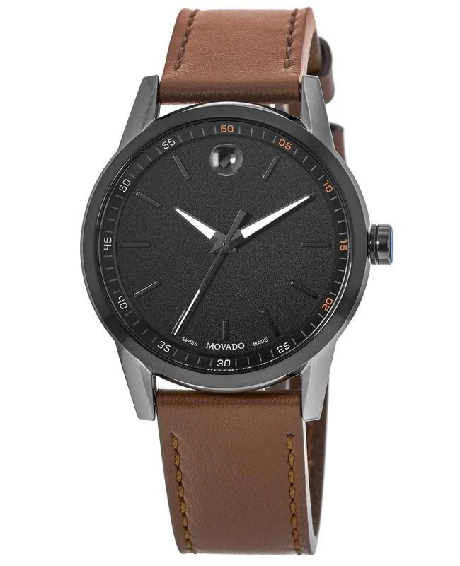 商品Movado|Movado Museum Black Dial Cognac Leather Men's Watch 0607224,价格¥4420,第1张图片
