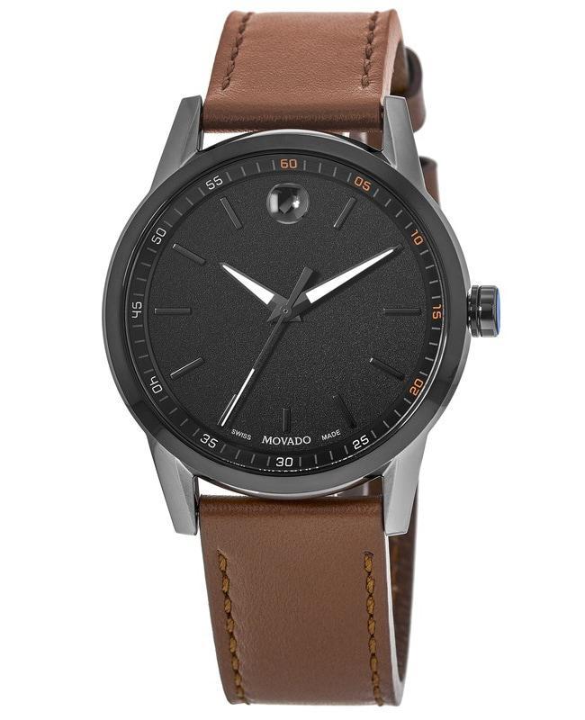 商品Movado|Movado Museum Black Dial Cognac Leather Men's Watch 0607224,价格¥3583,第1张图片