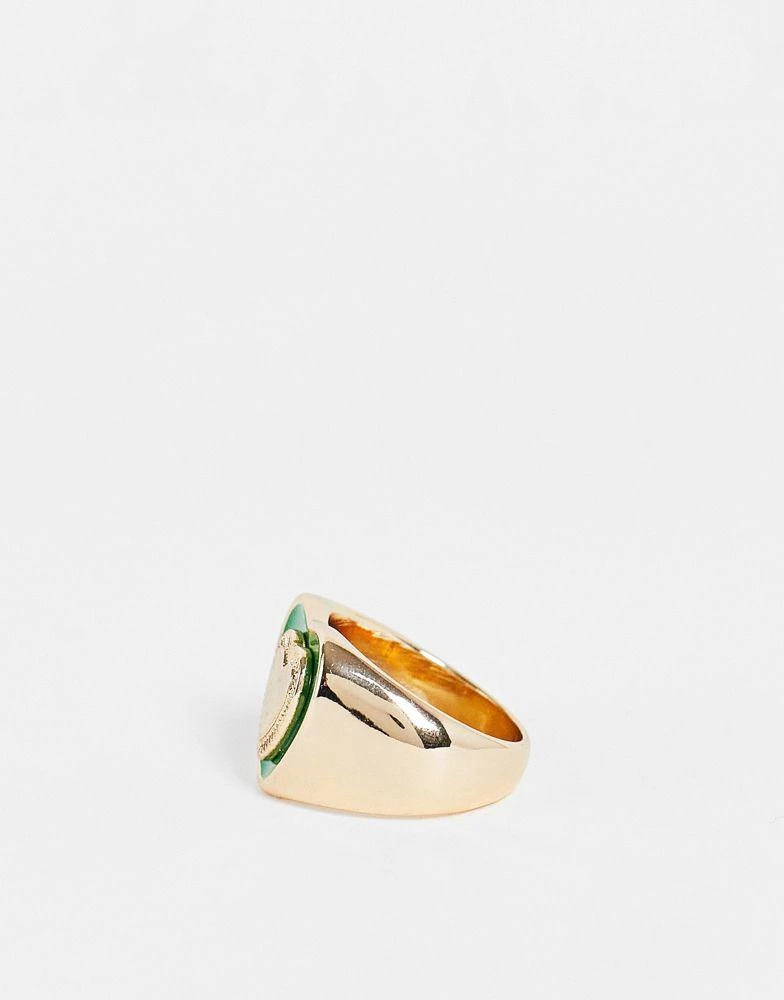 商品Reclaimed Vintage|Reclaimed vintage inspired retro heart ring in gold and green,价格¥55,第3张图片详细描述