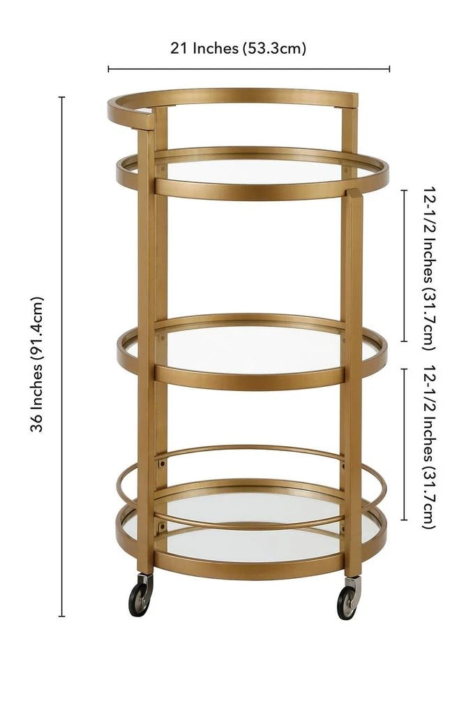 Hause Round Brass Finish Bar Cart with Mirrored Shelf 商品