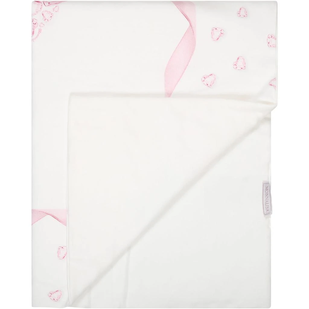 商品MONNALISA|White Blanket For Baby Girl With Hearts And Logo,价格¥991,第2张图片详细描述
