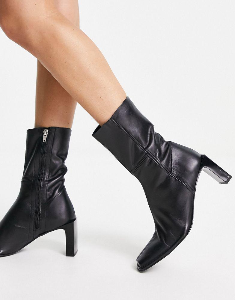 ASOS DESIGN Roman premium leather heeled sock boots in black商品第2张图片规格展示