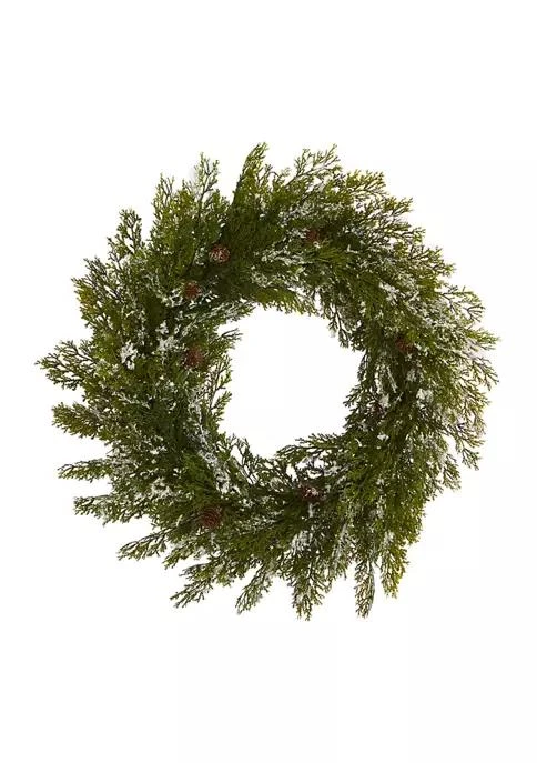 商品NEARLY NATURAL|Snowed Cedar Wreath with Pine Cones,价格¥1064,第2张图片详细描述