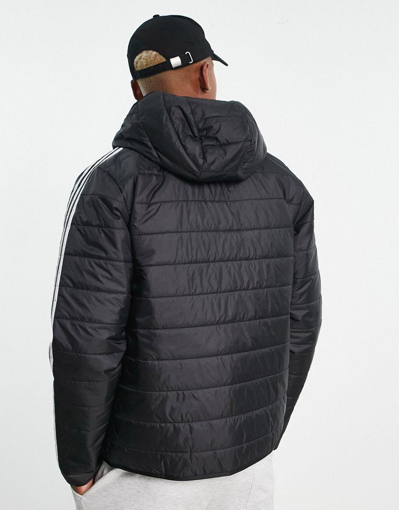 adidas Originals Adicolor 3 stripe hooded puffer jacket in black商品第2张图片规格展示