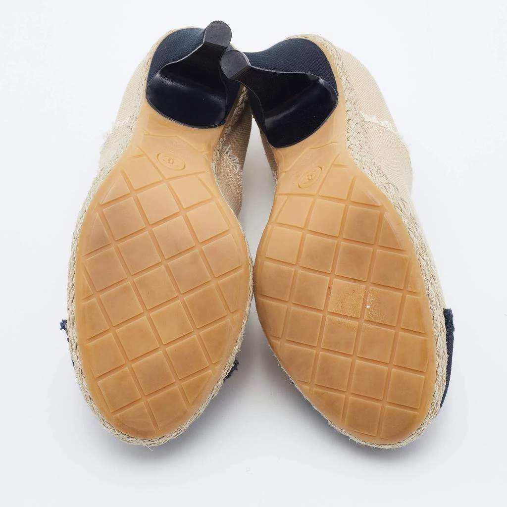 Chanel Beige/Black Canvas CC Cap Toe Espadrille Booties Size 38 商品