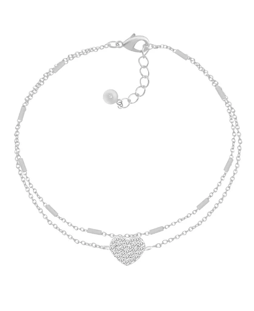 商品Essentials|Double Row Clear Cubic Zirconia Heart Anklet in Silver Plate,价格¥66,第1张图片