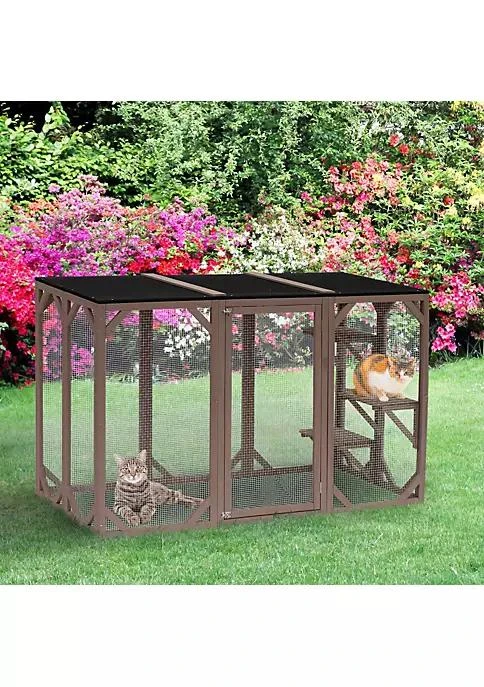 商品PawHut|Cat Cage Indoor Outdoor Wooden Enclosure Pet House Small Animal Cage Hutch Suitable For Rabbit Dogs Kitten Crate Kennel With Waterproof Roof Multi Level Platforms Lock Brown,价格¥2366,第3张图片详细描述
