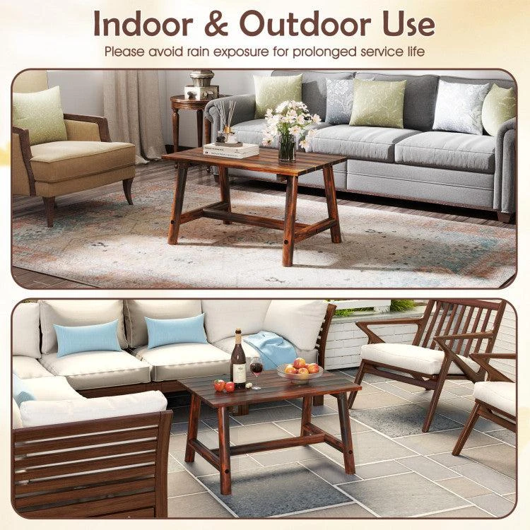 商品Hivvago|Solid Wood Patio Table with Slatted Tabletop for Garden Lawn Porch Balcony Poolside Living Room-Brown,价格¥967,第4张图片详细描述
