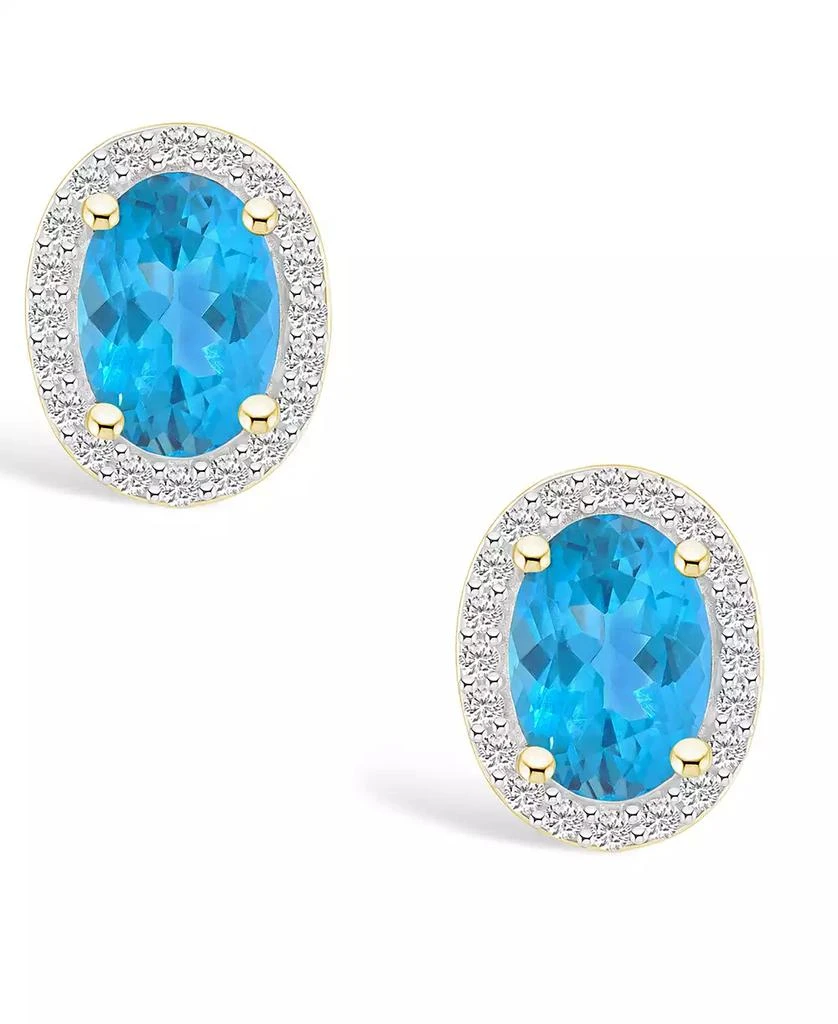 商品Macy's|Blue Topaz (2 ct. t.w.) and Lab Grown Sapphire (1/5 ct. t.w.) Halo Studs in 10K Yellow Gold,价格¥1730,第3张图片详细描述