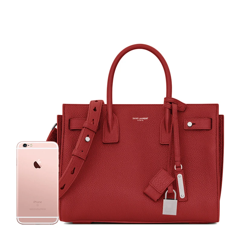 YSL 圣罗兰 女士宝贝袋软袋红色颗粒皮革手提包 477477-DTI0E-6327 商品
