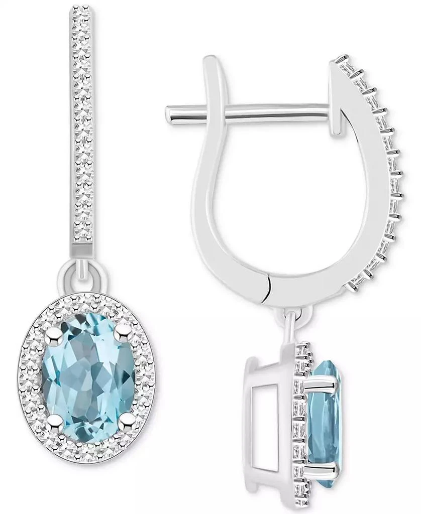 商品Macy's|Aquamarine (1-3/8 ct. t.w.) & Diamond (1/3 ct. t.w.) Leverback Drop Earrings in Sterling Silver,价格¥2486,第1张图片