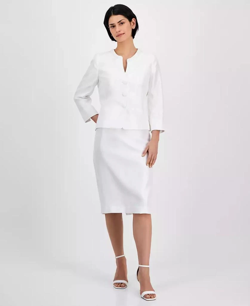 商品Le Suit|Women's Collarless Three-Button 3/4-Sleeve Jacket & Slim Skimmer Skirt Set, Regular & Petite,价格¥739,第1张图片