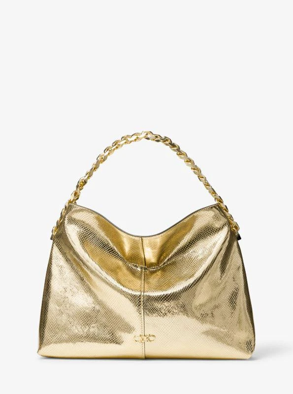 商品Michael Kors|Jordyn Large Metallic Snake Embossed Leather Hobo Shoulder Bag,价格¥1962,第1张图片