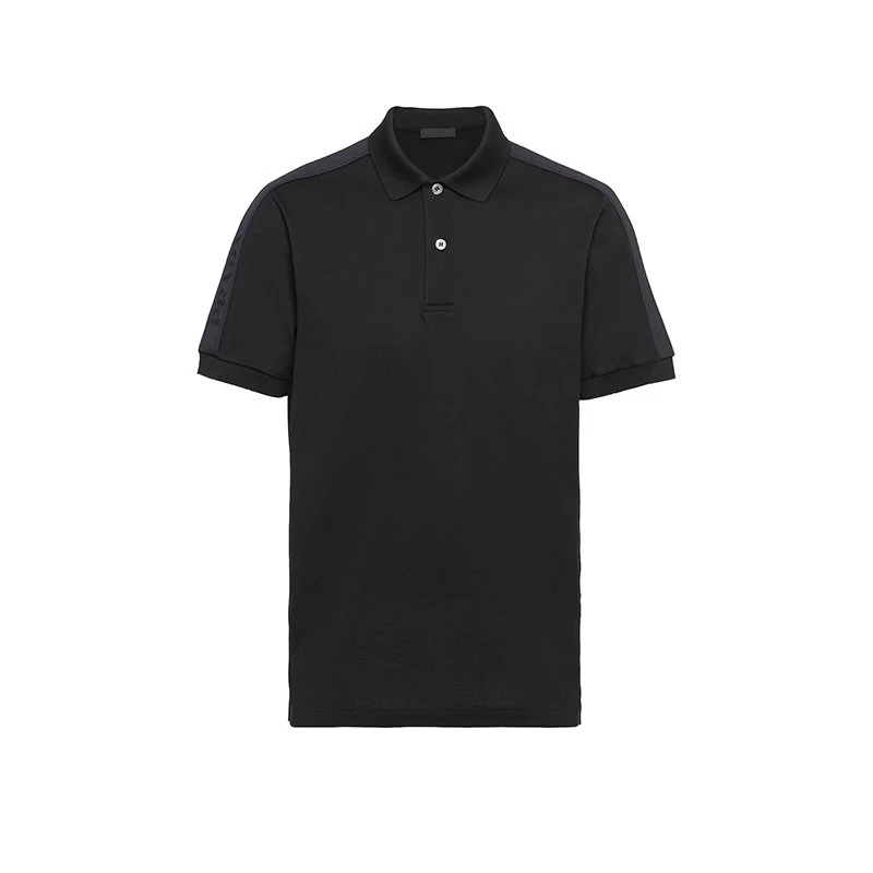 商品Prada|【预售3-7天】PRADA/普拉达 22年早春新款 男士黑色珠地棉质撞色嵌饰短袖Polo衫UJN612_1VNY_F0002_S_201,价格¥5013,第1张图片