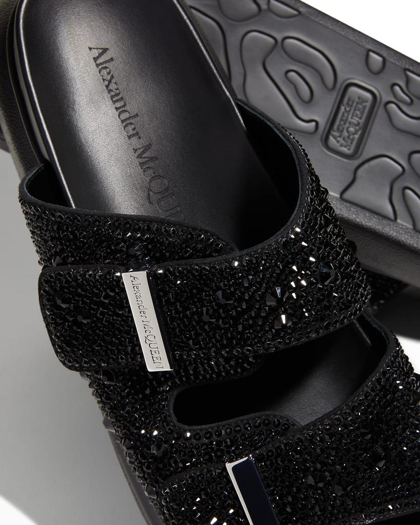 Men's Crystal-Embellished Leather Slide Sandals商品第4张图片规格展示