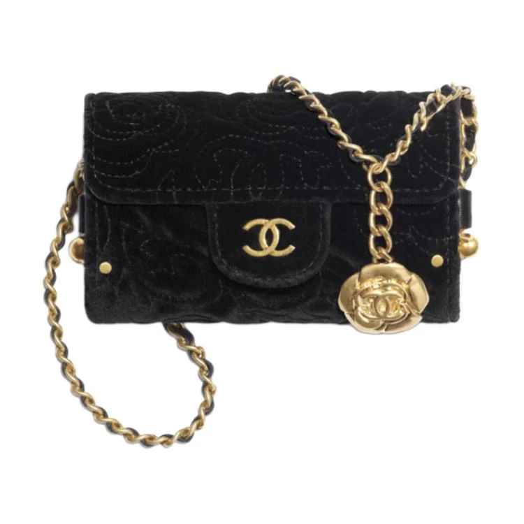 商品[国内直发] Chanel|香奈儿 金属珠宝链条 丝绒 卡套金币包钱包口盖包卡包 女款 黑色,价格¥24934,第1张图片