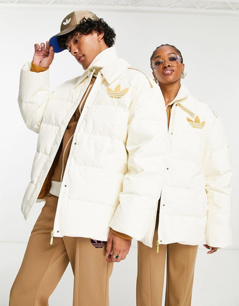 商品Adidas|adidas Originals 'adicolor 70s' unisex monogram puffer jacket in off white,价格¥2313,第1张图片