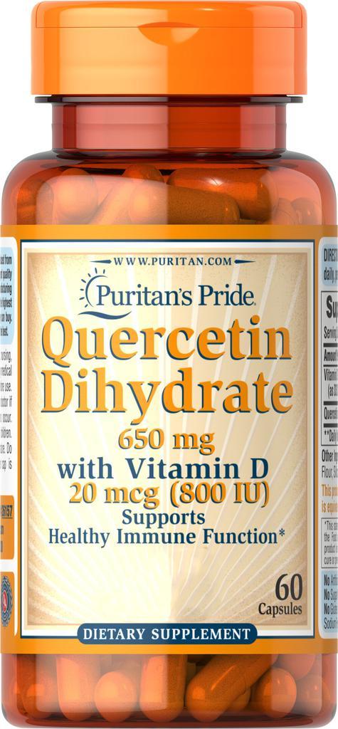 商品Puritan's Pride|Immune Support: Quercetin Dihydrate 650 mg with Vitamin D 800 IU,价格¥54,第1张图片