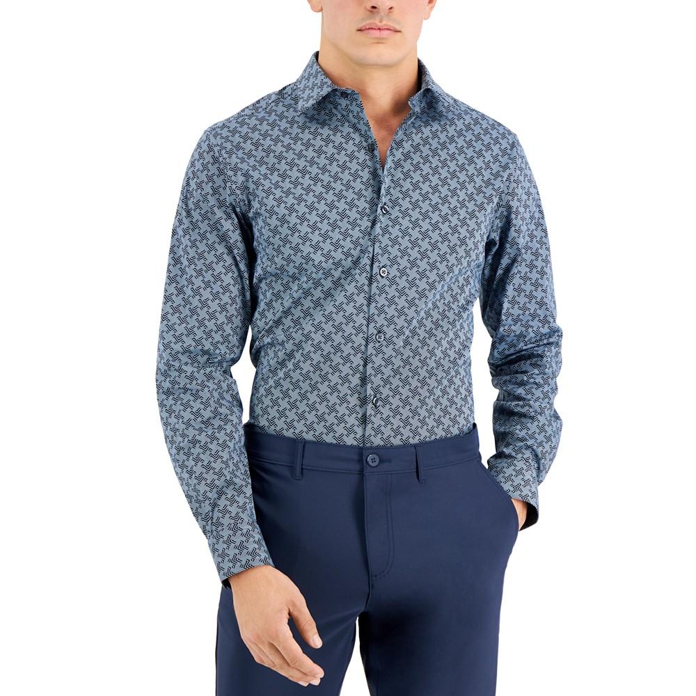 Men's Slim Fit 2-Way Stretch Stain Resistant Houndbone Geo Dress Shirt, Created for Macy's商品第1张图片规格展示