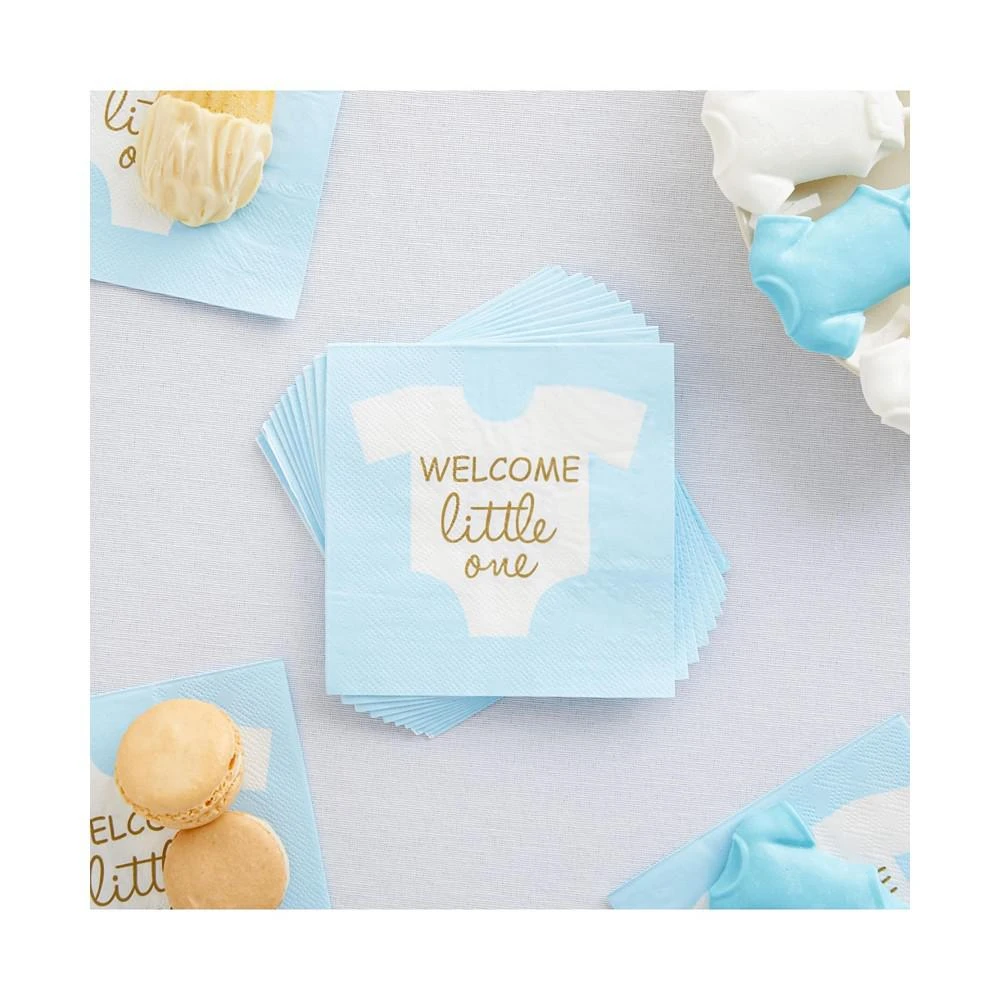 商品Blue Panda|100 Pack Light Blue with Welcome Little one Baby Shower Napkins for Gender Reveal, Cocktails (5 x 5 In),价格¥105,第2张图片详细描述