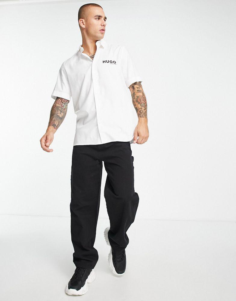 Hugo Ebor sheer logo short sleeve shirt in white商品第4张图片规格展示