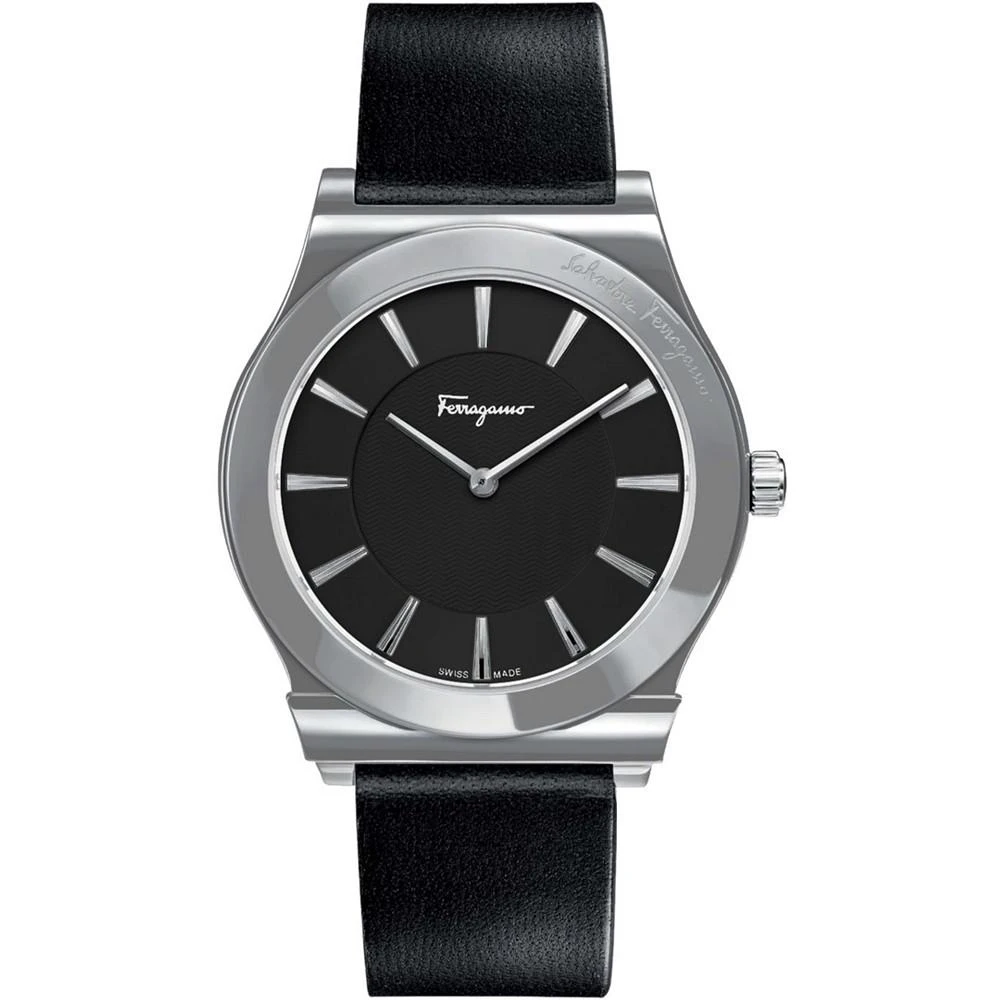 商品Salvatore Ferragamo|Ferragamo Men's Swiss 1898 Slim Black Leather Strap Watch 41mm,价格¥9587,第1张图片