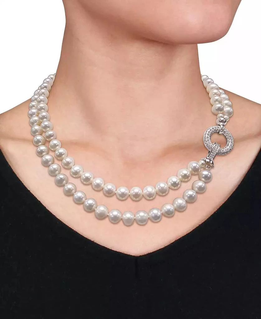 商品Macy's|Cultured Freshwater Pearl (7 - 8mm) & Cubic Zirconia Double Strand 17" Collar Necklace,价格¥1974,第2张图片详细描述